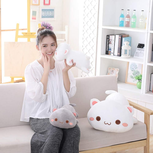 Jensquaify 13.7") Cat Stuffed Animals, Soft Cat Plush Pillow Kawaii Kitten Stuffed Animal Toy Gifts for Kids (Grey