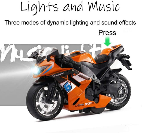 Pull Back Motorcycle Toys, Tiny Gift with Music Lighting, Race Motorcycles for Boys Age 3-8 (Green)