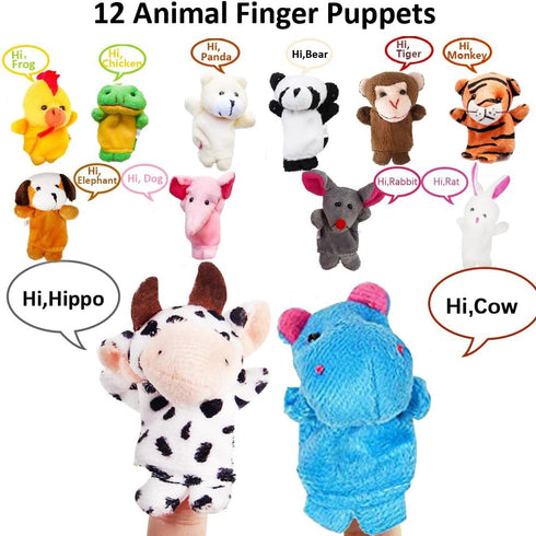 12 Animals Finger Puppets Set - Educational Pretend Play Toys for Kids Ages 3+ Easter Hunt Filler