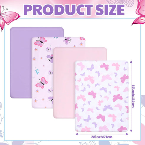 4 Pack Set Mixweer Butterfly Baby Crib Sheet for Girls Standard Size Crib Toddler Mattresses Soft Breathable Sheets