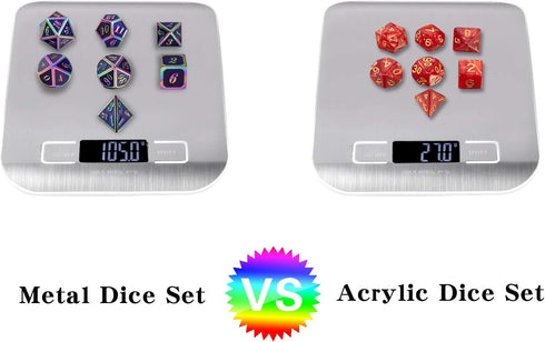 Purple Metal Dice Set D&D - 7 Die Enamel Polyhedral Dice Set with Metal Tin for Role Playing Game