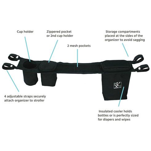 J.L. Childress DoubleCOOL Double Stroller Organizer - Stroller Accessory with Cooler and Storage - Includes Cup Holder