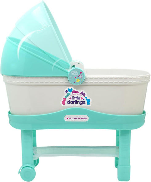Little Darlings: 12" Bassinet Baby Doll Set - Teal, Pink, Stars - Soft Body Doll with Accessories for Kids Ages 2+