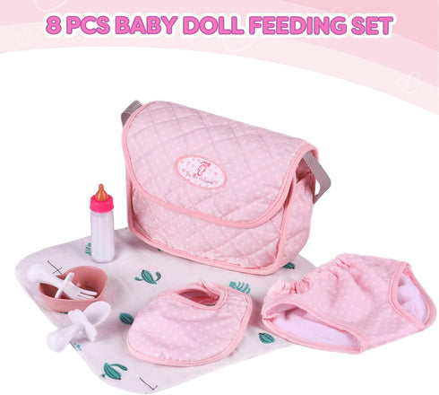 8 Set 17-22 inch BABESIDE Pcs Baby Doll Diaper Bag for Dolls, Baby Doll Feeding Accessories with Disappearing Milk Toy