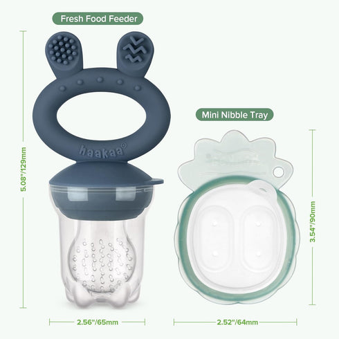 Haakaa Baby Fruit Food Feeder & Mini Freezer Nibble Tray Combo, BPA Free Silicone Feeder for Infant Self Feeding