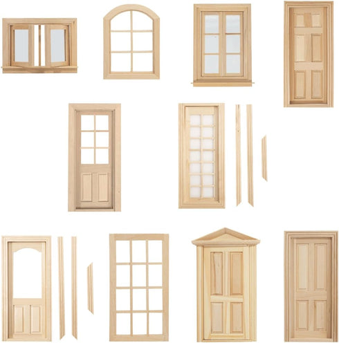 UZPDWK Decoration-1: 12 Dollhouse Windows, Wooden Miniature Dollhouse Furniture Window Frame for Dolls Houses Scale