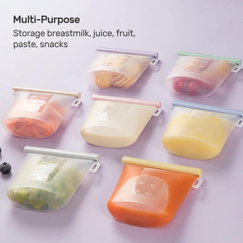 7 8oz/240ml Nuliie Pcs Silicone Breastmilk Storage Bags Reusable, Double Leak-Proof Breastmilk Freezer Bags, BPA Free