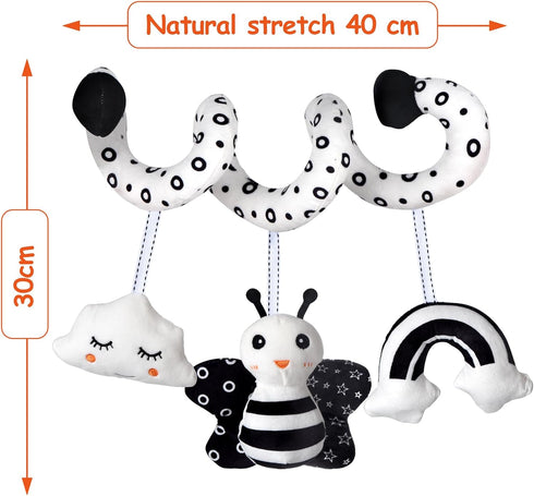 Car Seat Toys - Infant Baby Spiral Activity Hanging Toys for Stroller & Crib with BB Squeaker and Rattles (Bee)