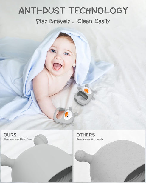 3+ Baby Teething Toys,Silicone Baby Teether Toy for Infants Months, Never Drop Silicone Baby Mitten Teether