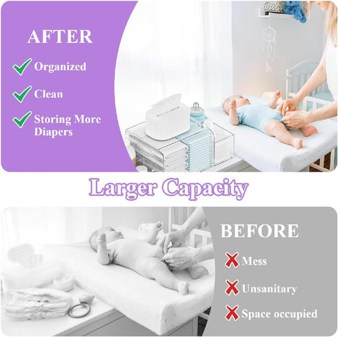 Jumyee Acrylic Diaper Caddy, Clear Detachable Diaper Storage Organizer for Baby Changing Table, Stacker Holder