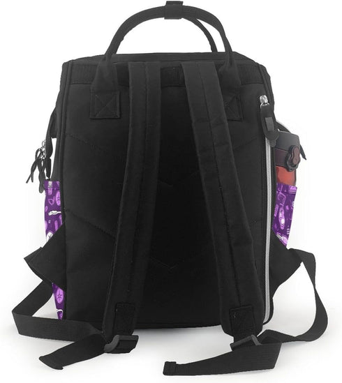 QSMJKLD Backpack Mommy Daypack Nurse Pattern Purple Diaper Bag with Changing Pad, Pacifier Holder - Multifunction