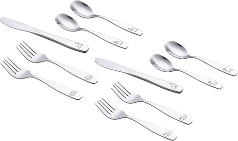 ANNOVA Kids Silverware 10 Pieces Children's Safe Flatware Set Stainless Steel - 4 x Forks, 4 x Dinner Spoons, 2 x Safe Knife Toddler Utensils, Metal Cutlery for Lunchbox (Engraved Dinosaurs) by Annova