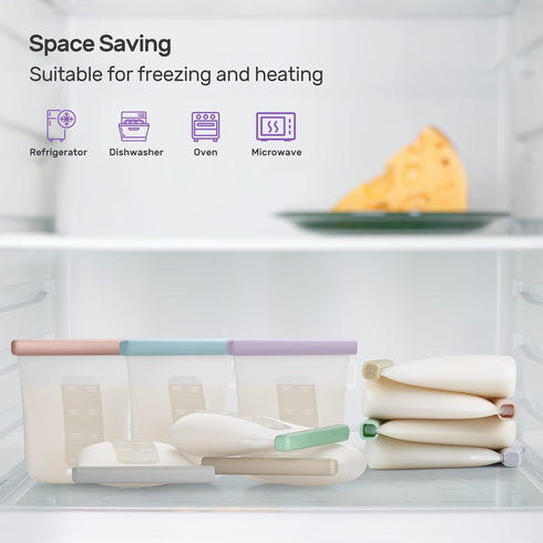 7 8oz/240ml Nuliie Pcs Silicone Breastmilk Storage Bags Reusable, Double Leak-Proof Breastmilk Freezer Bags, BPA Free