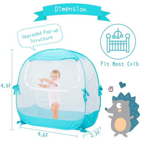 L RUNNZER Baby Pop Up Tent, Toddler Safety Net to Keep Baby from Climbing Out, See-Through & Breathable Crib Canopy
