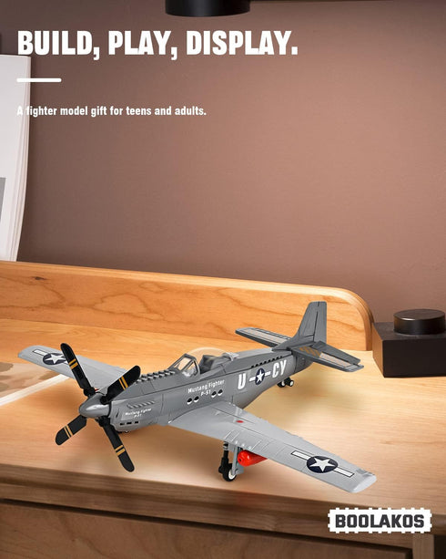P-51 Mustang Fighter Bomber Building Blocks Set, Military WW2 Airplane Toy, Collectible WW2 Army Model for Children