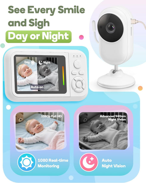 Elzeeo 2.8 2-Way Baby Monitor with Camera and Audio, Wireless Baby Monitor No WiFi with Auto Night Vision, VOX, Audio