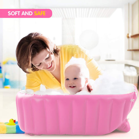 EZYCOK Swimming Inflatable Baby Bathtub, Portable Infant Toddler Bathing Tub Non Slip Travel Bathtub Mini Air Pool Kids