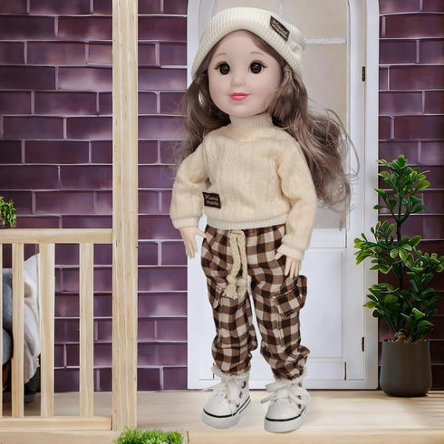 12 Inch 15 BJD Fashion Girl Doll, Movable Joints, Exquisite Hair and Trendy Casual Outfits (Casual wear-Beige)