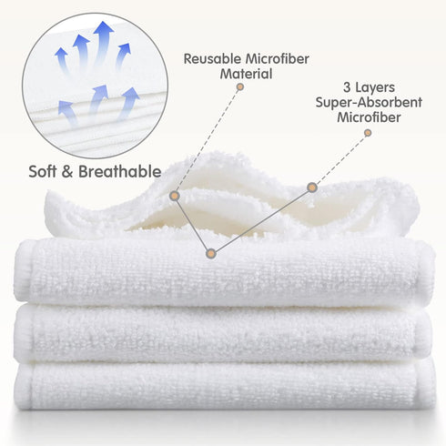 24 Pack 3 Cloth Diaper Inserts Reusable Newborn Layer Absorbent Breathable Cloth Diaper Inserts Overnight Microfiber