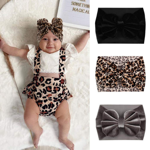 YanJie Leopard Baby Girl Hair Bow Headbands, Soft Velvet Baby Bows, Newborn Handmade Hair Accessories, Wide Headwraps