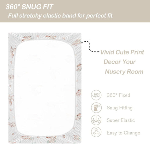 CaTaKu Crib,28"x 52" Baby Crib Sheets Cute Rabbit Bunny Woodland Mini Crib Sheets Fitted for Girls Boys,Neutral Soft