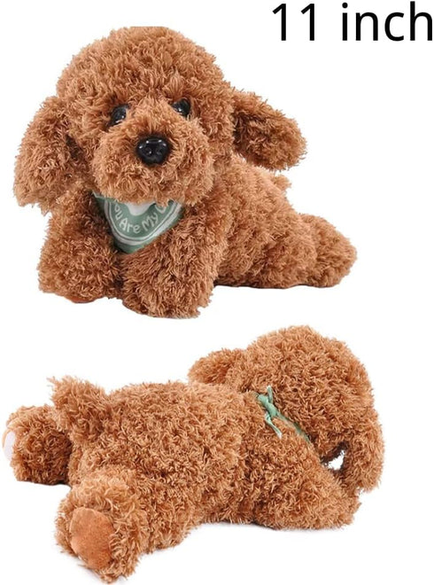 Dog Stuffed Animal, Golden Doodle Puppy Plush Toy, 11 Inches, Realist Weighted Soft Gift for Kids (Brown Color)