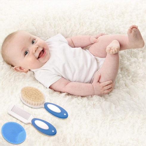 Baby Hair Brush and Comb Set for Newborns & Toddlers | Natural Soft Goat Bristles | Ideal for Cradle Cap (Blue)