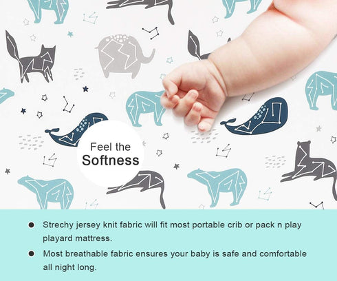 Pack Set 2 Pack n Play Stretchy Fitted Playard Sheet BROLEX Portable Mini Crib Sheets,Convertible Playard Mattress