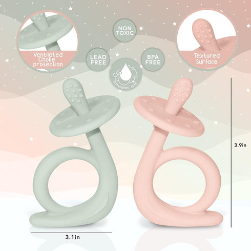 Baby Teething Toys - Silicone Baby Teether Chew Toys, Freezer Safe BPA Free, Rose Quartz/Lite Green