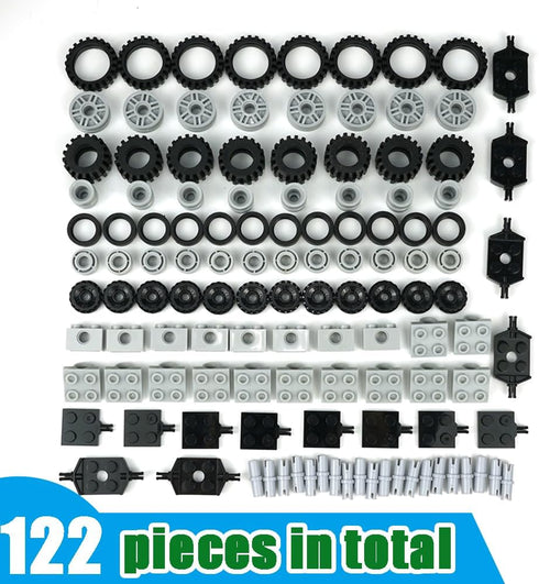 122pcs Wheels and Axles Set, Car Parts Chassis Pieces Tires Building Blocks, Compatible with Classic Bricks Toys
