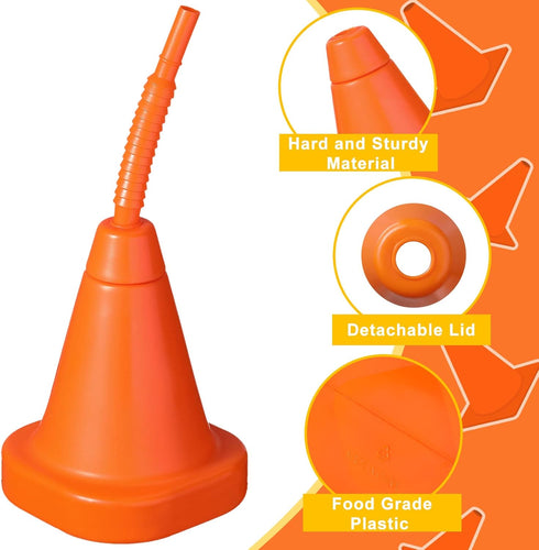 24 10 oz Set Gerrii PCS Construction Cone Cups with Straws Bulk - Reusable Traffic Cones Plastic Cups for Traffic Race