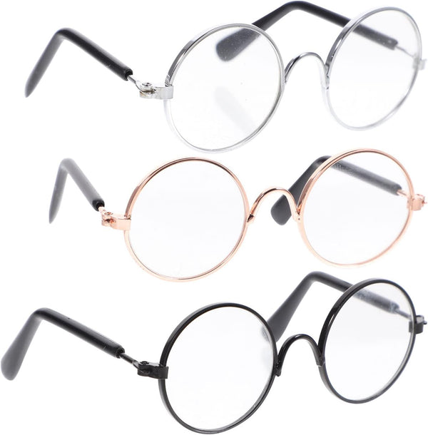 Toyvian 3Pcs Doll Glasses, 3 Pairs Metal Wire Rim Eyewear for 18in Dolls, Assorted Color