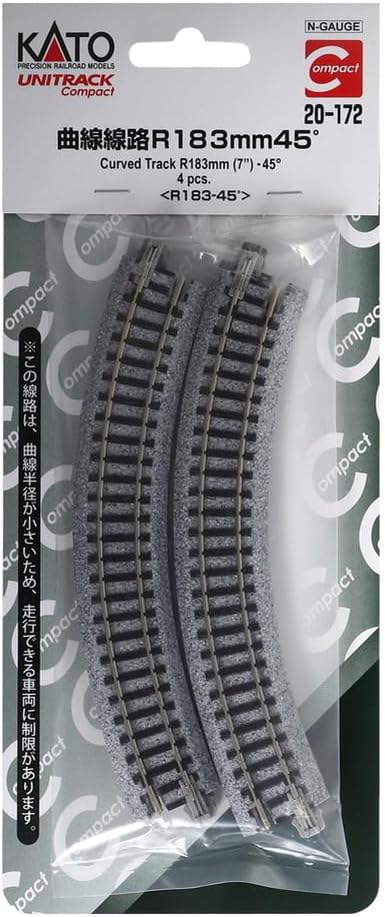 Kato (4-Piece), 183mm/(7") Radius/45-Degree USA Model Train Products UNITRACK Compact Tracks