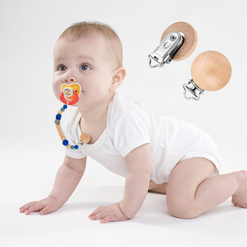 100PCS Natural Beech Wood Pacifier Suspender Clips, for Teething Grasping Toy, Charm DIY Pacifier Clips Holder