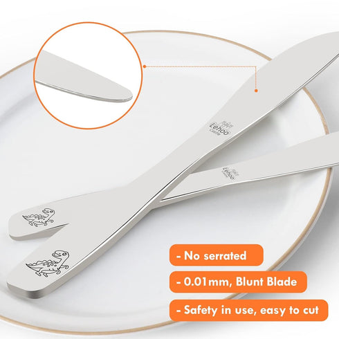 Lehoo Castle 6 Piece Kids Silverware Set, Stainless Steel Toddler Spoons, Forks, and Knife, Dinosaur World