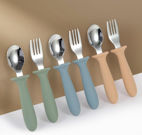 Toddler Utensils, 6 Pack kids Silverware Set with Silicone Handle, 18/8 Stainless Steel Children Safe Forks and Spoons, Dishwasher Safe by Eascrozn