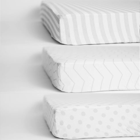 NODNAL CO. 3 Fitted Crib Sheets Gray Set - 100% OEKO-TEX Cotton