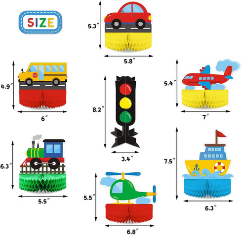 Transportation Birthday Decoration Honeycomb Centerpieces for School Bus, Car, Train, Plane, Ship, Helicopter Table