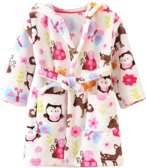 Toddlers/Kids Hooded Robe Soft Fleece Bathrobe, Baby Plush Robe (Bird, 18-24 Month)
