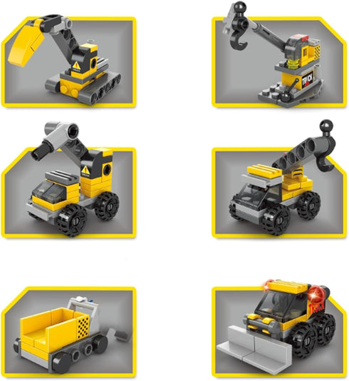 6 in 1 Children Crane Toy Building Blocks, 142 Pcs Construction Truck Toys for 4+ Years Boys Gift Idea