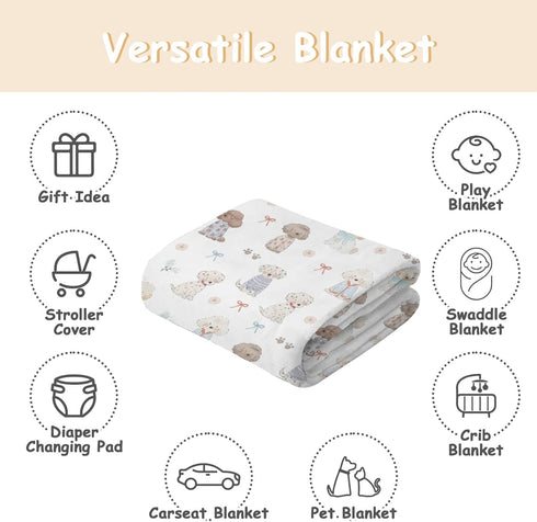 Cstdyfrv Cozy 50x60in Cute Dogs Paws Bows Baby Blankets for Boys Girls Watercolor Puppy Flowers Soft Infant Toddler