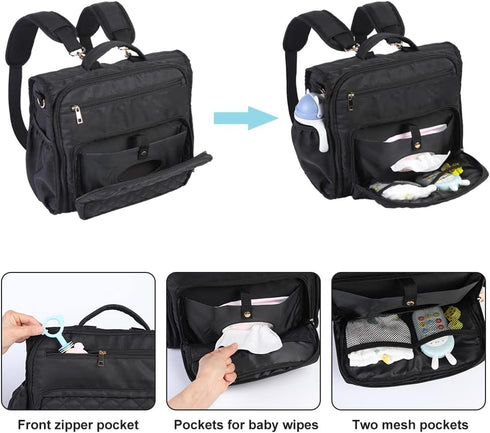 Clearworld Diaper Bag Backpack, Quilted Travel Diaper Bags for Baby Girl & Boy, Waterproof Stylish, Black