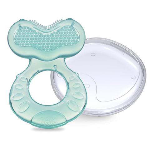 (Pack 1) Nuby Silicone Teethe-EEZ Teether with Bristles, Includes Hygienic Case, Aqua