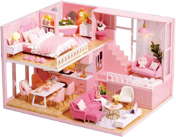 TuKIIE DIY Miniature Dollhouse Kit with Furniture, 1:24 Scale Wooden Doll House Accessories, Dust Proof & Music Movement