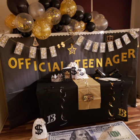 Money Dollar Bill Signs Theme Paper Happy Birthday Banner, Bill Pennant Banner Party Decorations