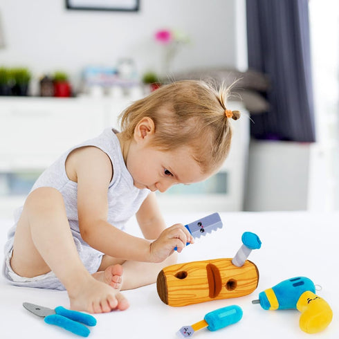 1st Toolbox Playset, Set 1 teytoy My Baby Tool for Year Old, Pretend Play Construction Toy with Zippered Tool Box
