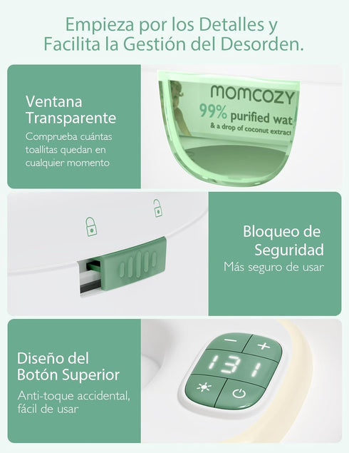 Momcozy 60-80pcs 4 Upgrade Wipe Warmer, Dual Seals for Maximum Moisture Wipe Dispenser, Innovative Spring Design