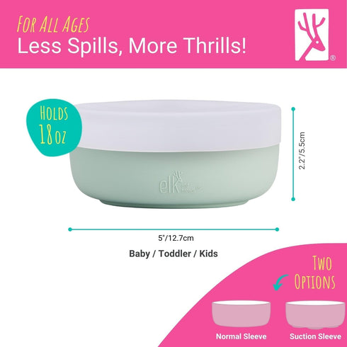 Elk and Friends Kids Porcelain Bowls with Silicone Sleeve + Silicone Lid | Kids/Toddler/Baby Feeding | Microwave