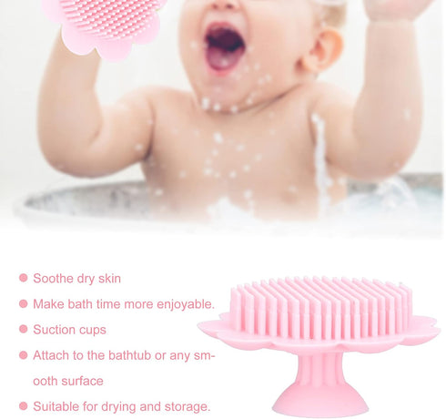 FASJ Baby Head Scrubber, Baby Shampoo Brush Soft Silicone Exfoliator Brush with Ergonomic Handle for Bath(pink)