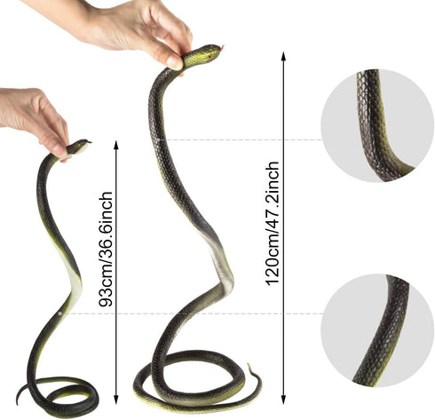 3-Pack Ultra-Realistic Rubber Snakes for Halloween Decorations, Large Fake Black Mamba Toy